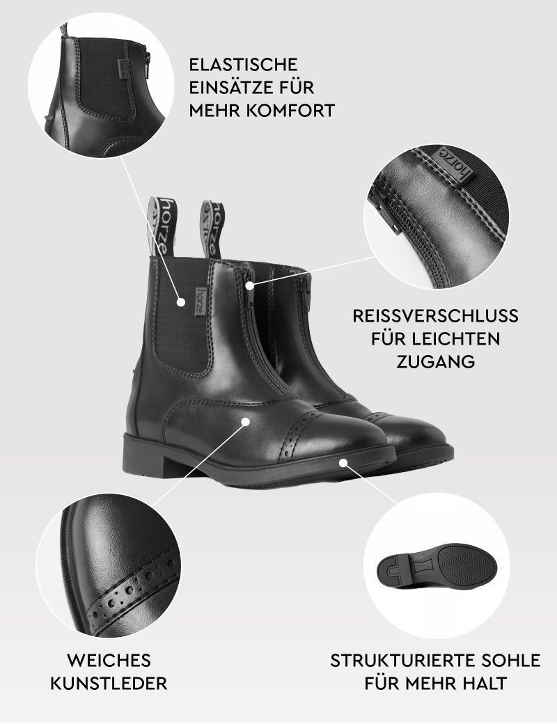 HORZE Wexford Kids Unisex Equestrian Synthetic Leather Zip-Up Schooling Paddock Boots - Black - 1 - Image 5